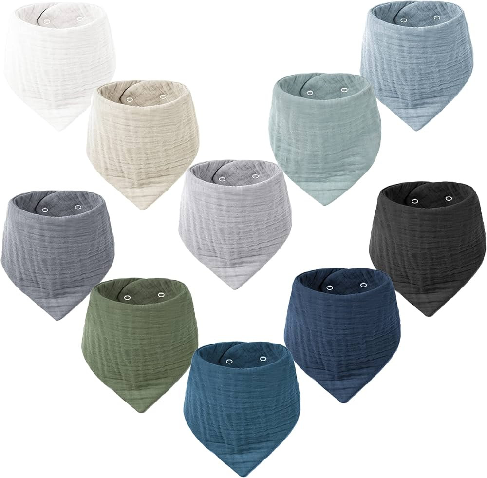 Konssy Muslin Baby Bibs 10 Pack Baby Bandana Drool Bibs 100% Cotton for Unisex Boys Girls, 10 Sol... | Amazon (US)
