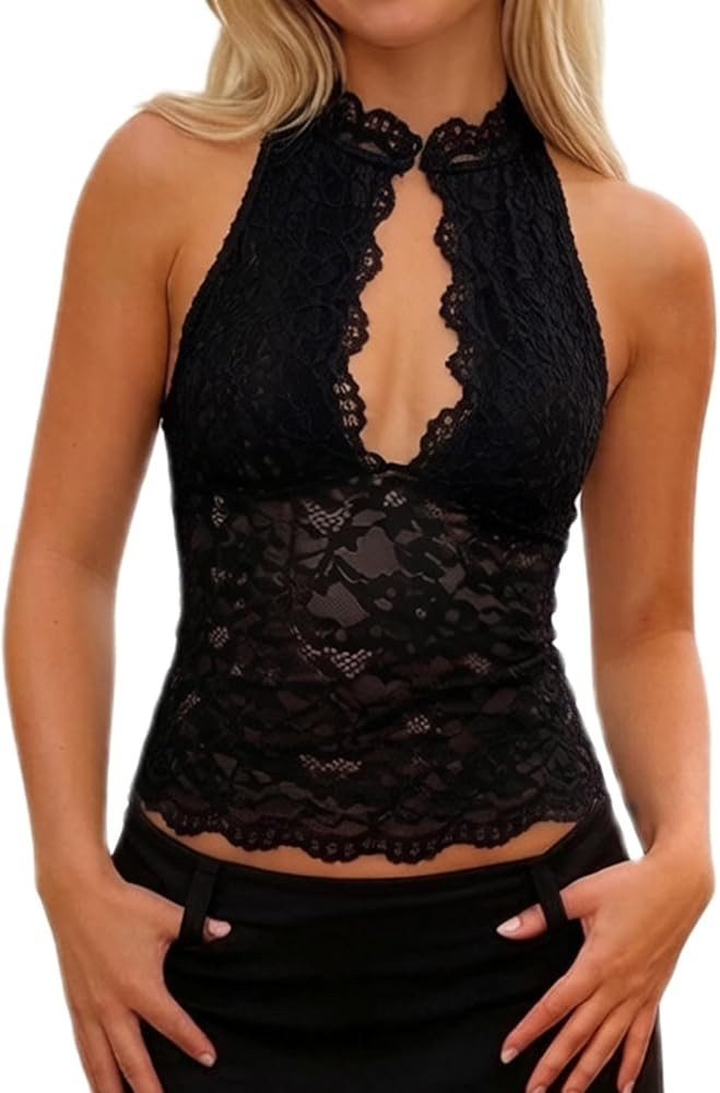 Sheer Lace Tank Top for Women Y2K Sleeveless Floral Embroidery Mesh See Through Slim Fit Camisole... | Amazon (US)