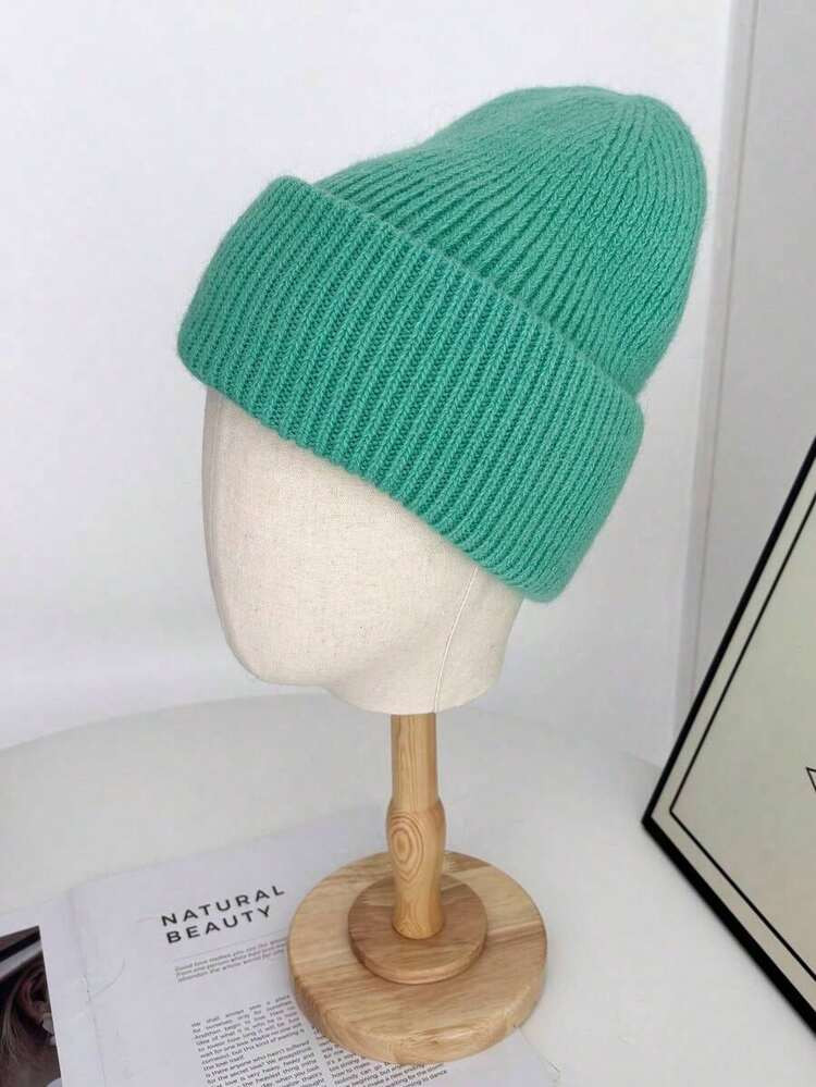 1pc Women's Solid Color Double-Layer Rolled Brim Knitted Beanie Hat, Autumn/Winter Outdoor Warm Halloween | SHEIN