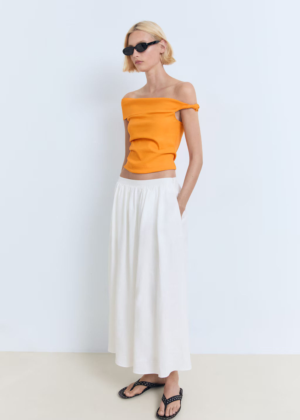 Asymmetrical strapless top orange - Woman - S - MANGO | Mango (US/MX/AU)