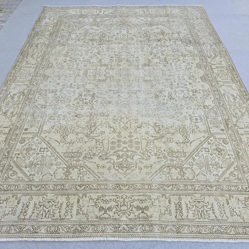 Classic Large Vintage Neutral Turkish Rug Cream Beige Brown Geometric | Etsy (Global)