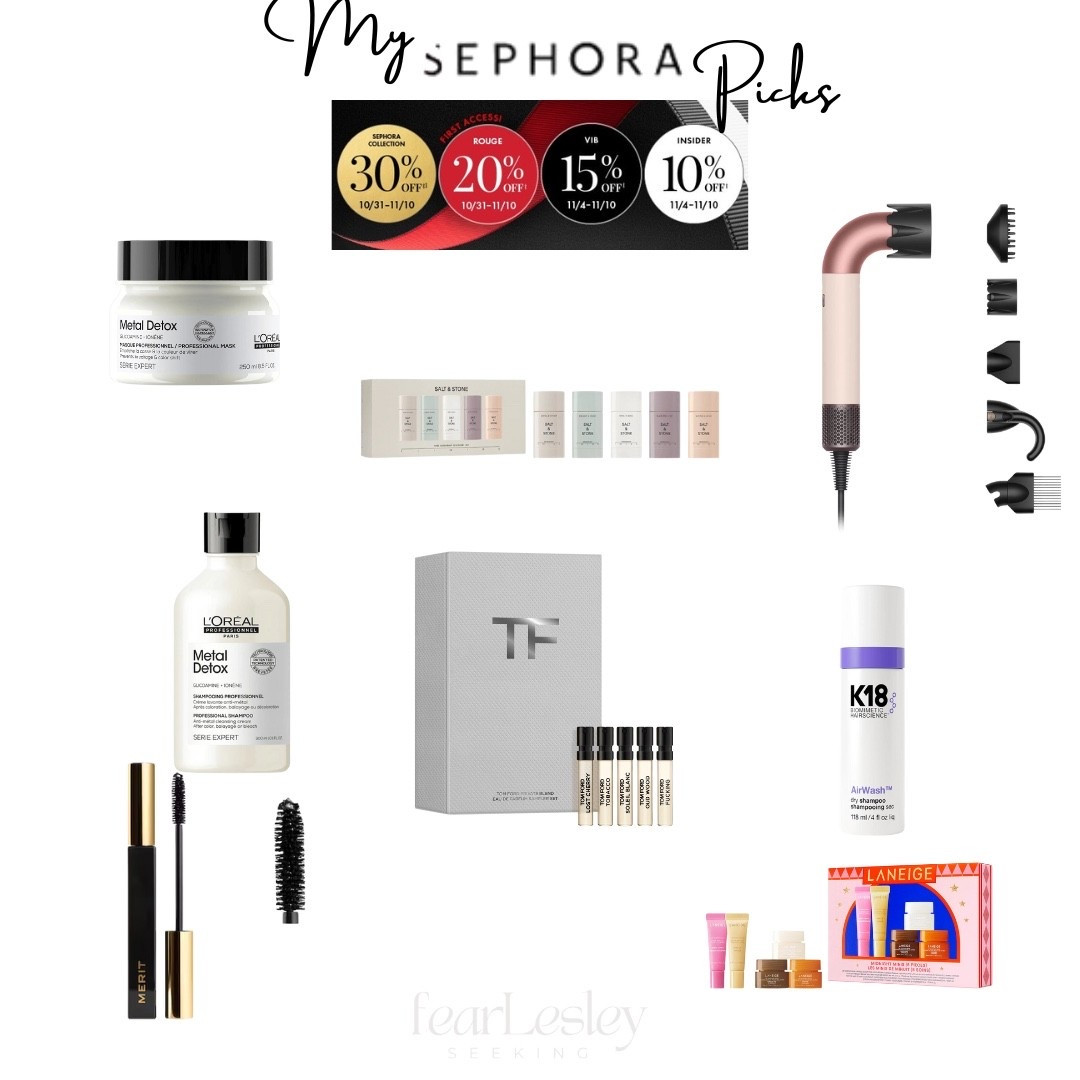 a collection of my tried and true products.  I swear by my Dyson hair dryer.  It completely changed the health of my fine hair.  My stylist recommended Metal Detox shampoo and conditioner and it is life changing!  The sale is a perfect time to to try sample sizes of things too.  This set of Tom Ford perfumed is a great deal (honestly this will last you forever!), and my favourite clean deodorant in travel sizes of all the scents if you aren’t sure which one to get (would also make a great stocking stuffer if you want to get that shopping done early!)

#LTKsale #LTKbeauty