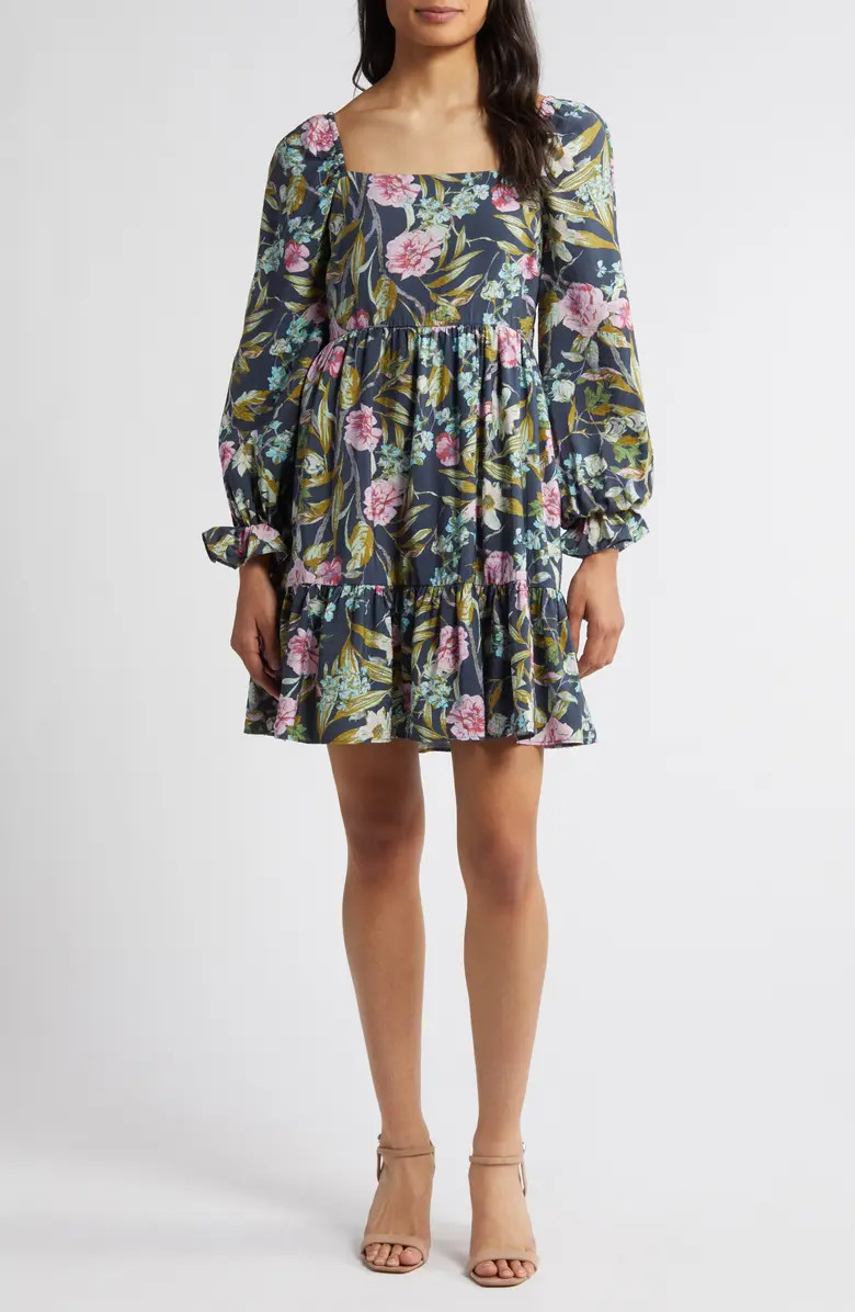 Tiered Bell Cuff Square Neck Dress | Nordstrom