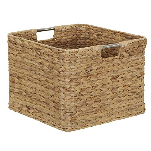 Household Essentials Woven Wicker Open Storage Basket with Stainless Steel Handle, Brown | Amazon (US)