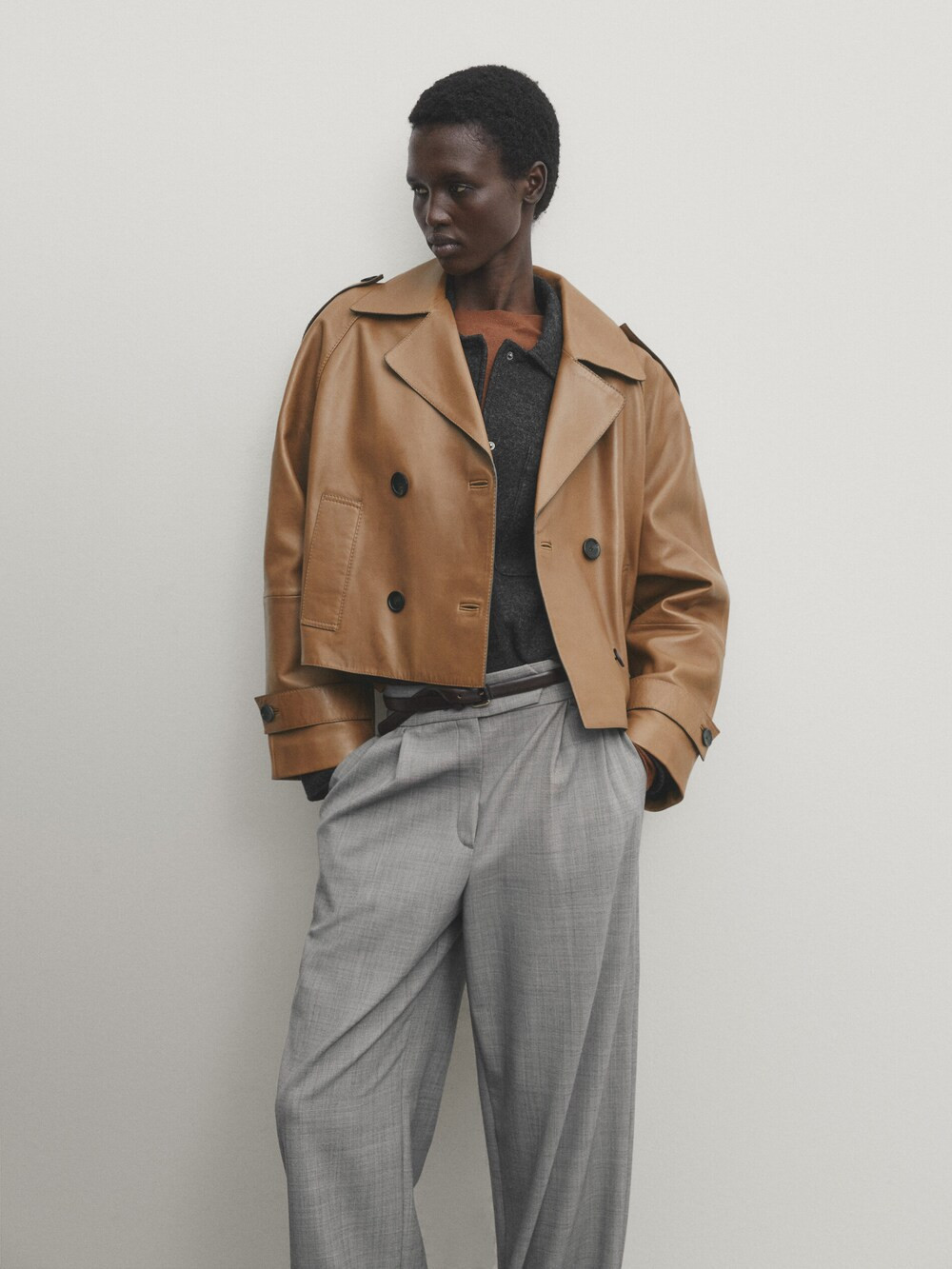 Short nappa leather trench coat | Massimo Dutti UK
