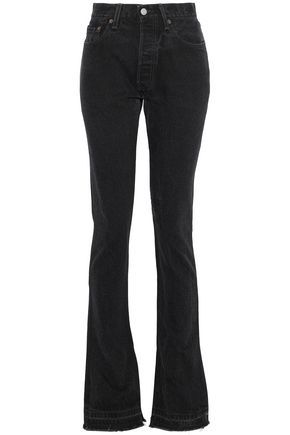 Re/done By Levi's Woman Frayed Mid-rise Flared Jeans Black Size 29 | The Outnet Global