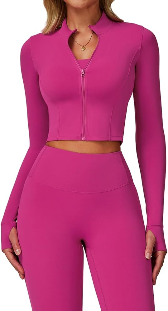 Yknktstc Womens Full Zip Athletic Jacket with Thumbhole Long Sleeve Crop Top Running Workout Yoga... | Amazon (US)