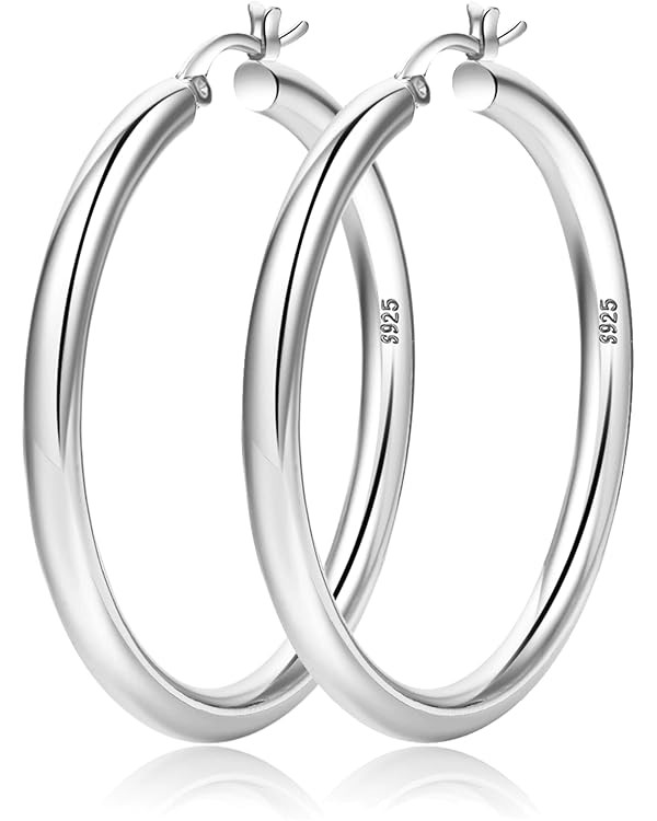 4mm Thick Gold Chunky Earrings Steling Silver Post Hoops Earrings For Women Hollow Tube Hoops Ear... | Amazon (US)