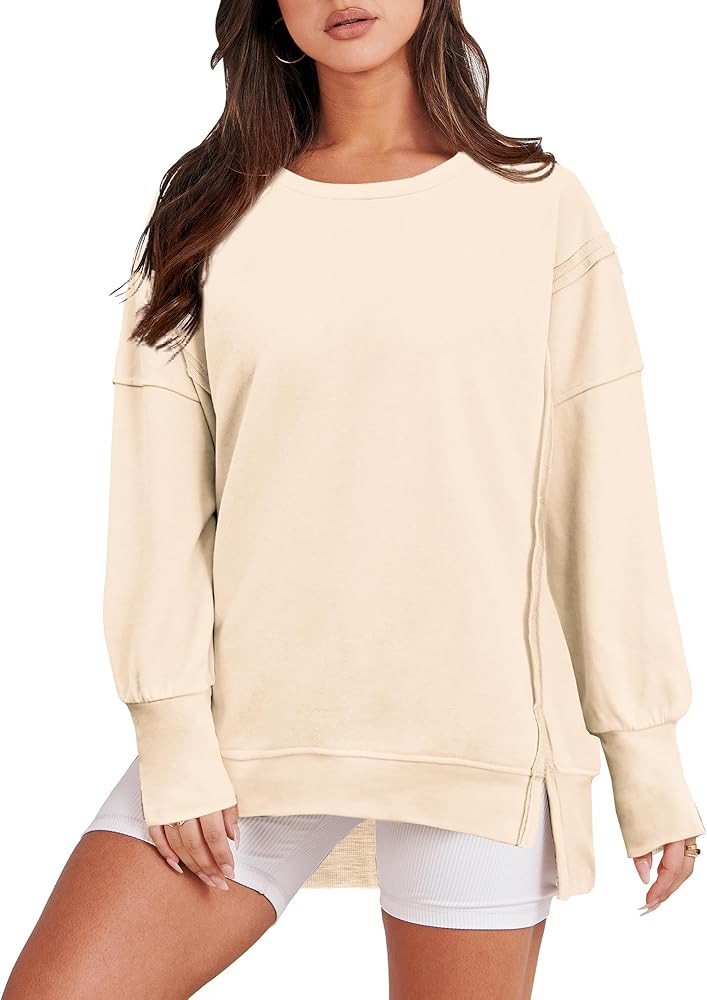 MixShe Womens Sweaters Fall Outfits Fashion Crewneck Sweatshirt 2023 Long Sleeve Tops Trendy Clothing Oversized | Amazon (US)