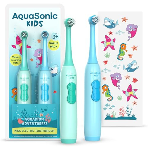 Aquasonic Kids Electric Toothbrush Set for Ages 3+ | Soft Bristles, Oscillating Brush Head, Built-in Battery | Aquarium Adventures | Amazon (US)