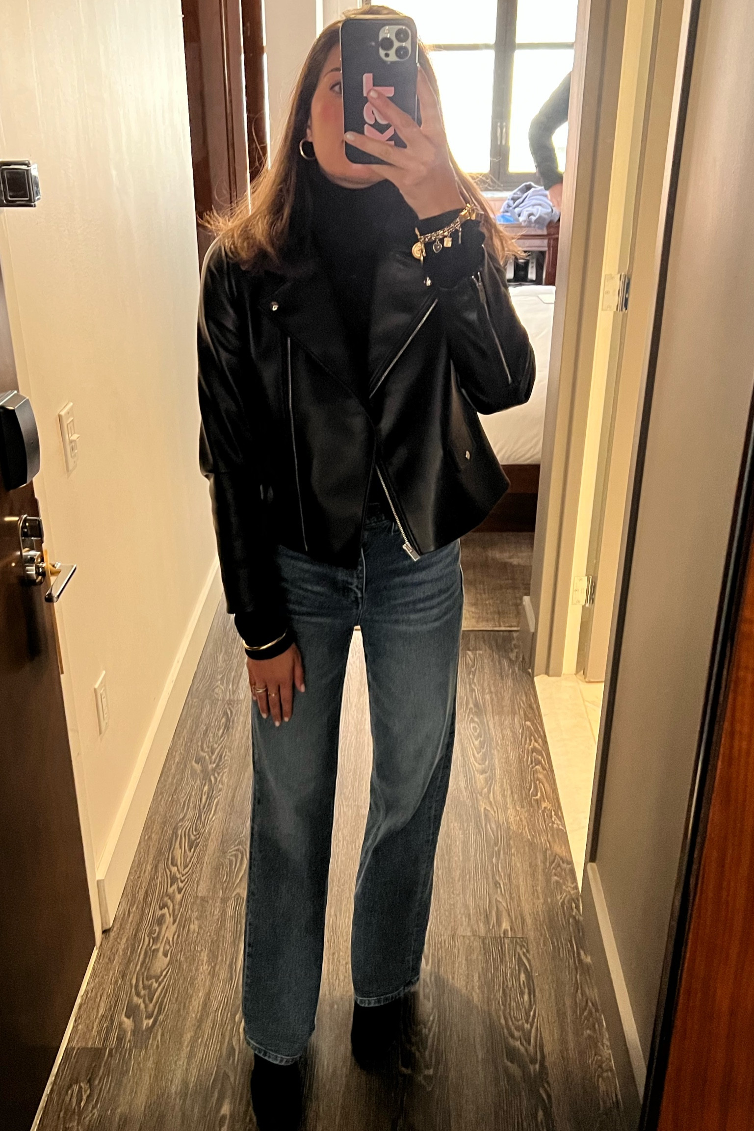 I have been loving this vegan leather jacket! I think it looks so much more expensive than it is and it’s great to dress up an outfit and easy to fit under a coat. I got it very on sale!

#LTKstyletip #LTKsalealert #LTKtravel