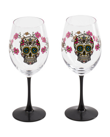 Set Of 2 Day Of The Dead Wine Goblets | TJ Maxx