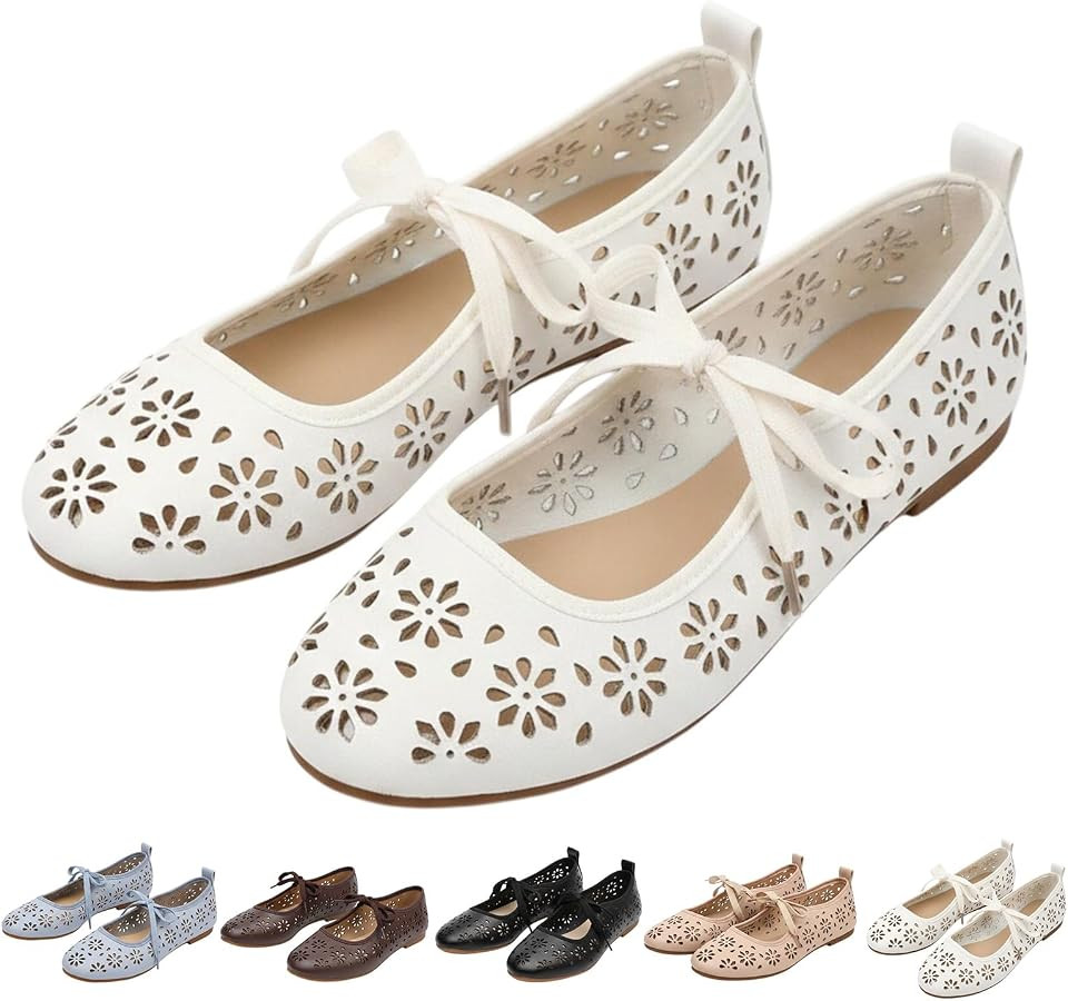 Women\u2019s Flats ShoesHollow Woven Mesh Round Toe Slip On Casual Ballet Flats Comfortable Dress... | Amazon (US)