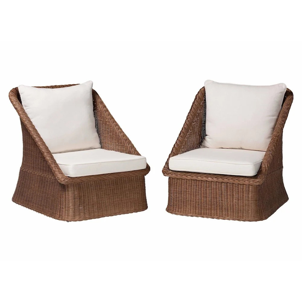 bali & pari Derris Bohemian Peanut Brown Braided Rattan 2-Piece Arm Chair Set | Walmart (US)
