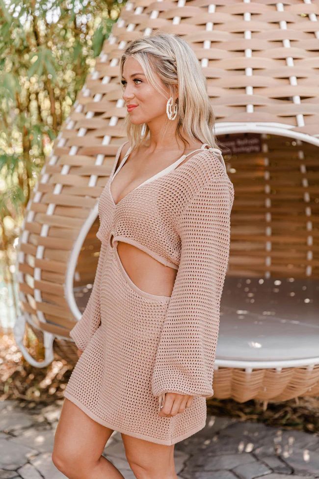 Sun Kissed Forever Tan Ring Link Knit Coverup Dress | The Pink Lily Boutique