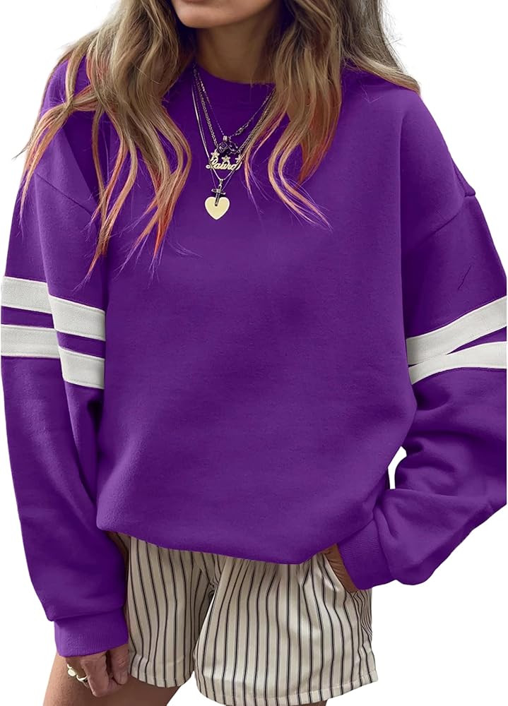 SELINK Womens Varsity Striped Oversized Sweatshirt Crewneck Pullover Tops | Amazon (US)