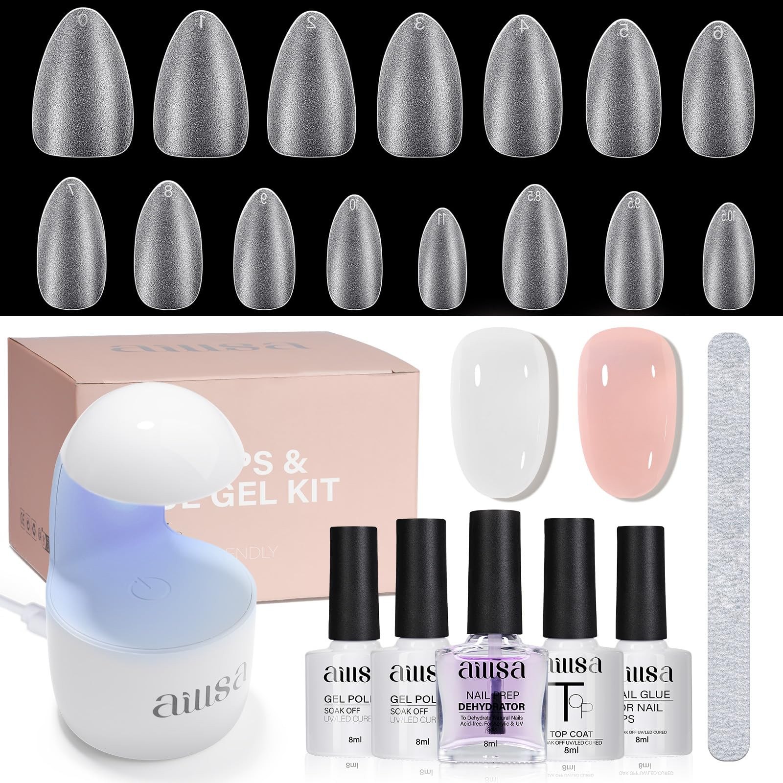Amazon.com: AILLSA Gel Nail Tips Kit Short Square Nail Tips 240pcs with 2 In 1 Nail Glue Base Coa... | Amazon (US)