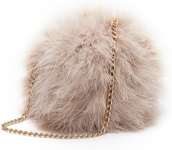 Flada Women's Faux Fluffy Feather Round Clutch Shoulder Bag, Apricot, Medium: Handbags: Amazon.co... | Amazon (US)