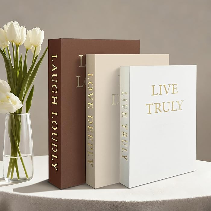 Aesthetic Decorative Books, Set of 3 Linen Fake Book, Faux Book Boxes for Coffee Table, Photo Org... | Amazon (US)