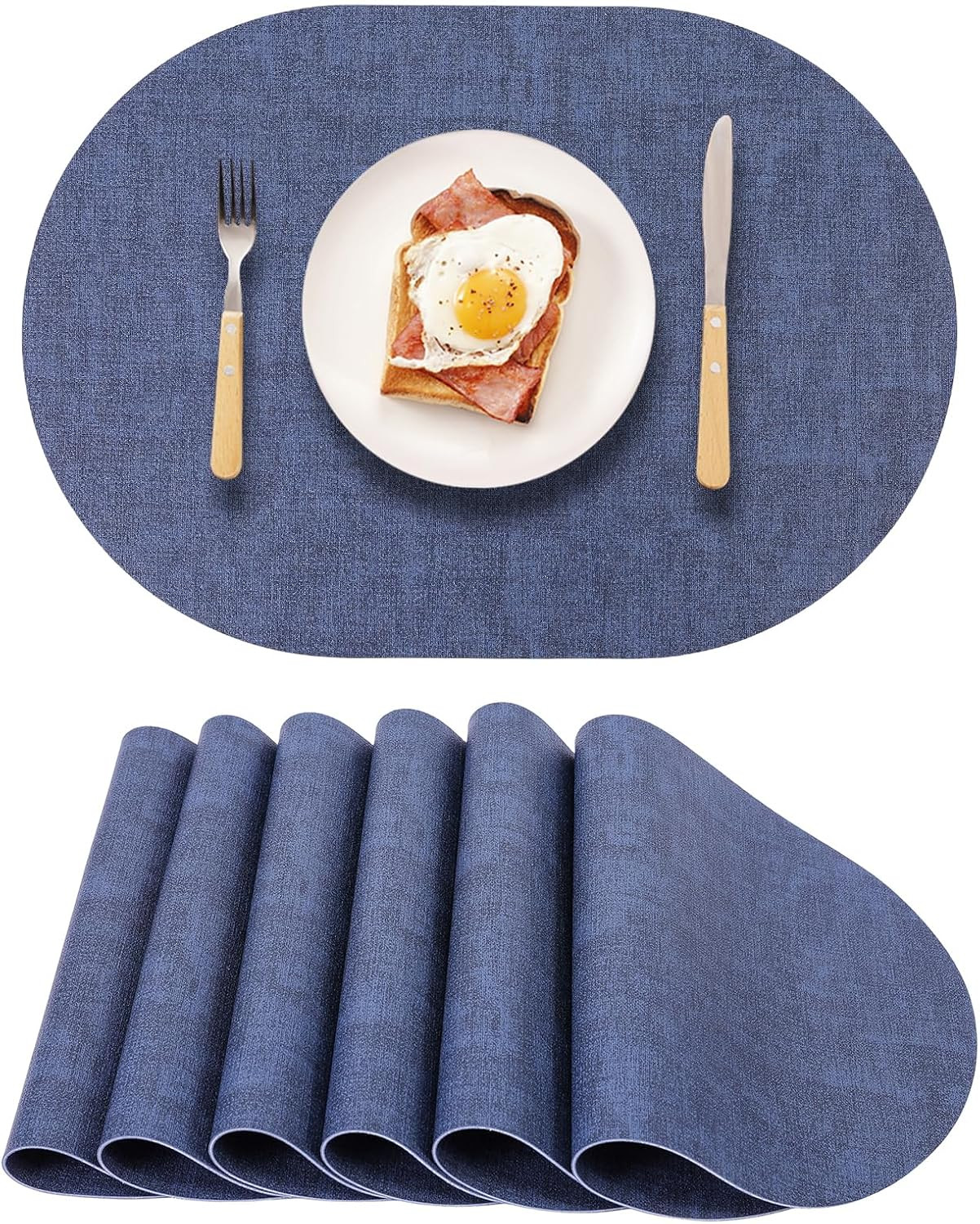 Oval Placemats Set 6 Reversible,Navy Blue Faux Leather | Amazon (US)
