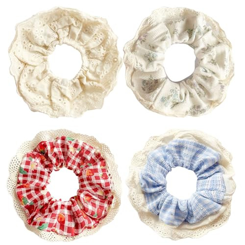 Cute Lace Plaid Hair Scrunchies for women, Lace Plaid Hair Ties Plaid Hair bands Scrunchies Ponyt... | Amazon (US)