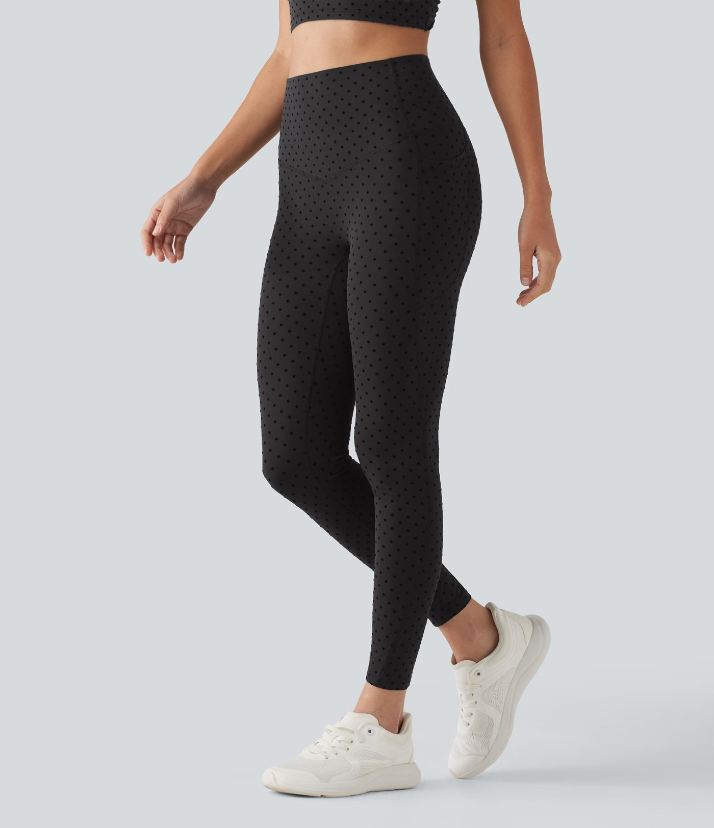 Halara UltraSculpt\u2122 Flocked High Waisted Tummy Control Polka Dot Workout Leggings with Pocke... | HALARA