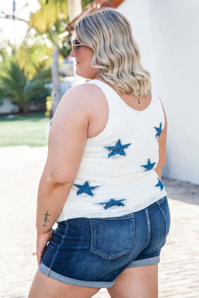 She's An American Girl Navy and Ivory Star Print Sweater Tank | Pink Lily