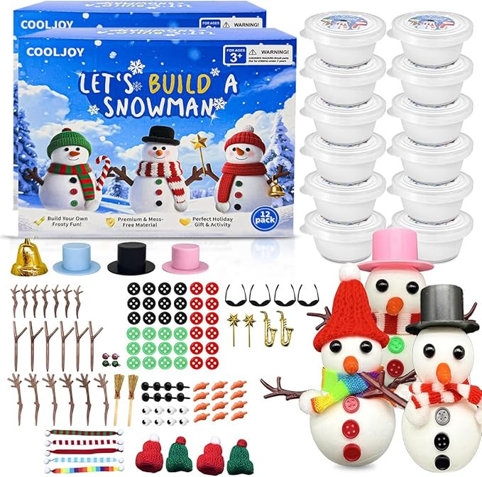 COOLJOY 12 Pack Build a Snowman Kit DIY Snowman Crafts,Air Dry Clay Modeling Crafts Kit,Christmas... | Amazon (US)