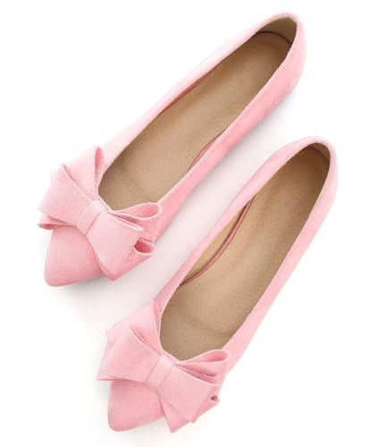 SAILING LU Bow Ballet Flats Womens Pointy Toe Flat Shoes Suede Dress Shoes Wear to Work Slip On Moccasins Dark Pink Size 8.5 | Amazon (US)
