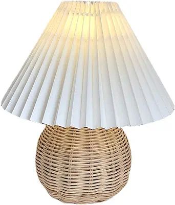 Garosa Small Pleated Table Lamp Cute Modern Bedside Nightstand Mini Table Lamp Beige Lampshade fo... | Amazon (US)