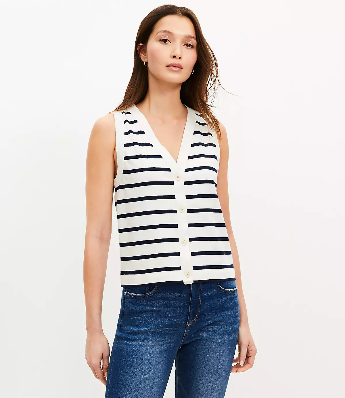 Striped V-Neck Cardigan Tank Top | LOFT