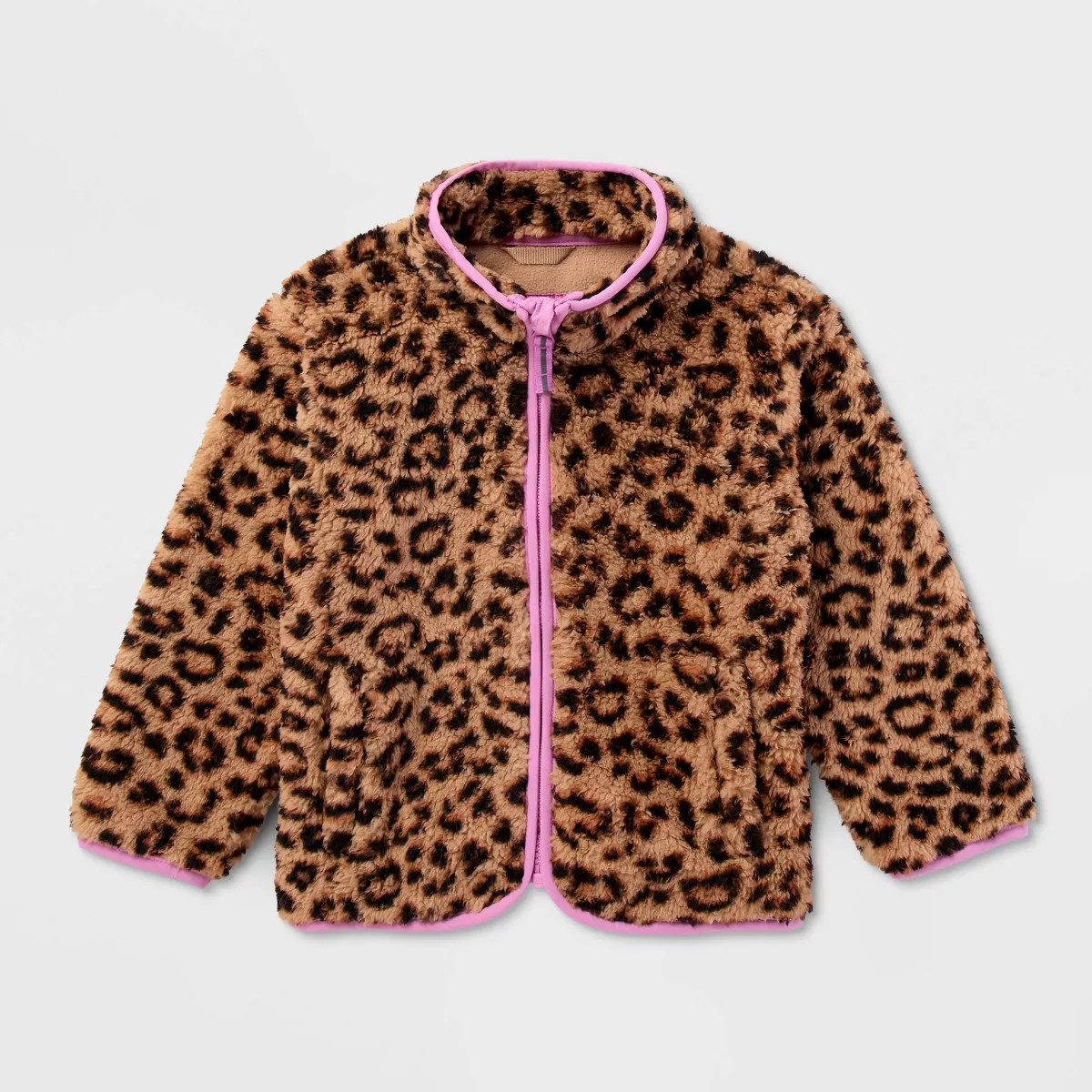 Toddler Girls' Leopard Print Fleece Jacket - Cat & Jack\u2122 Brown/Pink 12M | Target