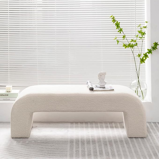 QQXX Modern Velvet Bench,Rectangular Coffee Table,Fuzzy Sherpa Upholstered Ottoman Bench,Faux Fur... | Amazon (US)