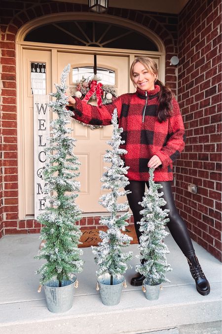 Front porch Christmas decor 🎄🎄🎄 These Christmas trees were my top selling last Christmas and they are now back in stock at Walmart. 
🔑 Christmas decor, Christmas tree, Christmas wreath, Christmas doormat, Christmas porch decor, Christmas front porch, Christmas home decor 

#LTKHoliday #LTKhome