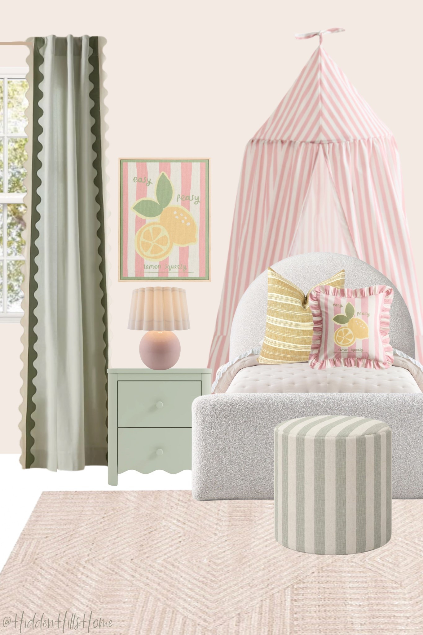 Toddler girls room decor mood board, young girls bedroom decor inspiration, home decor ideas, pink green and yellow girls room design, twin bed 

#LTKKids #LTKHome