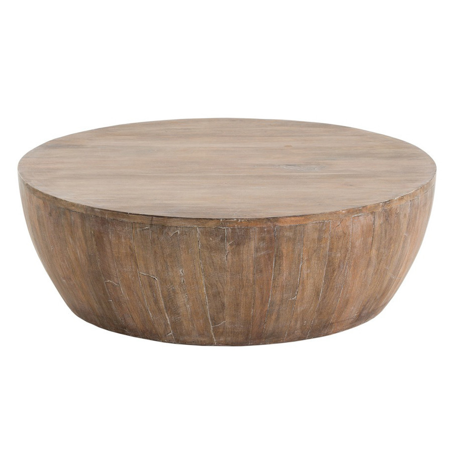 Jacob Rustic Lodge Washed Wood Round Drum Coffee Table - 35.5 | Kathy Kuo Home