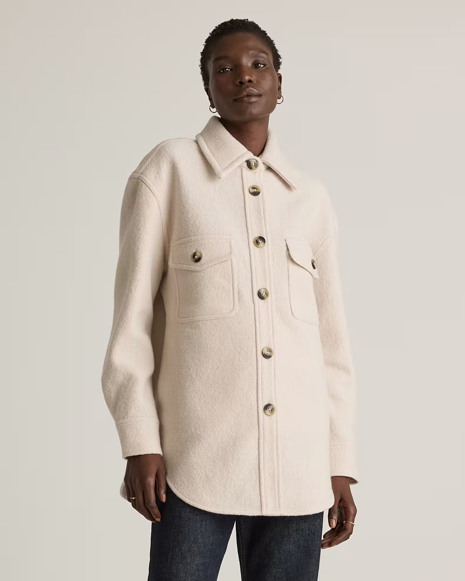 100% Merino Wool Shirt Jacket in Heather Bone | Quince