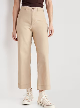 High-Waisted Wide-Leg Cropped Chino Pants for Women | Old Navy (US)