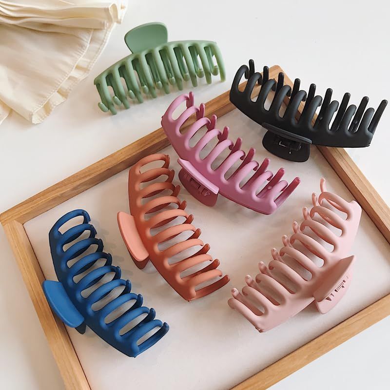 6Pcs 4 Inch Matte Big Hair Claw Clips, Large Nonslip Claw Hair Clips Strong Hold Thick Hair for Wome | Amazon (US)