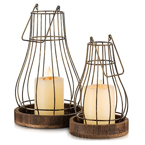 Romadedi Lantern Farmhouse Home Decor - Rustic Candle Holders Decorative Lanterns for Candle Living Room Kitchen Dining Coffee Table Fireplace Mantle Outdoor | Amazon (US)