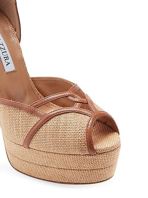 Dolores Leather-Trimmed Raffia Platform Sandals | Saks Fifth Avenue