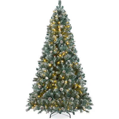 Best Choice Products 6ft Pre-Lit Pre-Decorated Holiday Christmas Pine Tree w/ Flocked Tips, 250 Lights, Base - Blue Spruce | Target