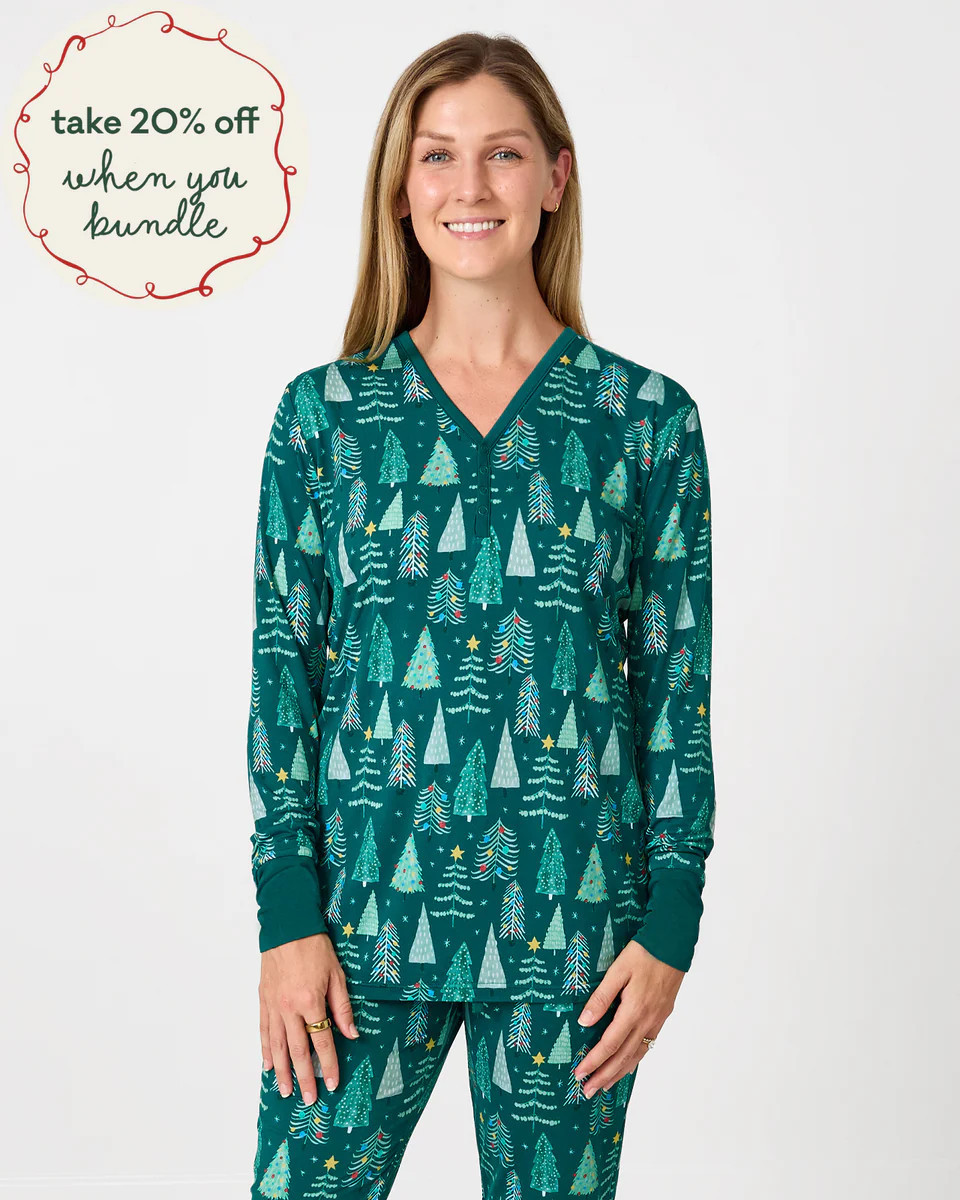 Twinkling Trees Women's Long Sleeve Pajama Top | Little Sleepies