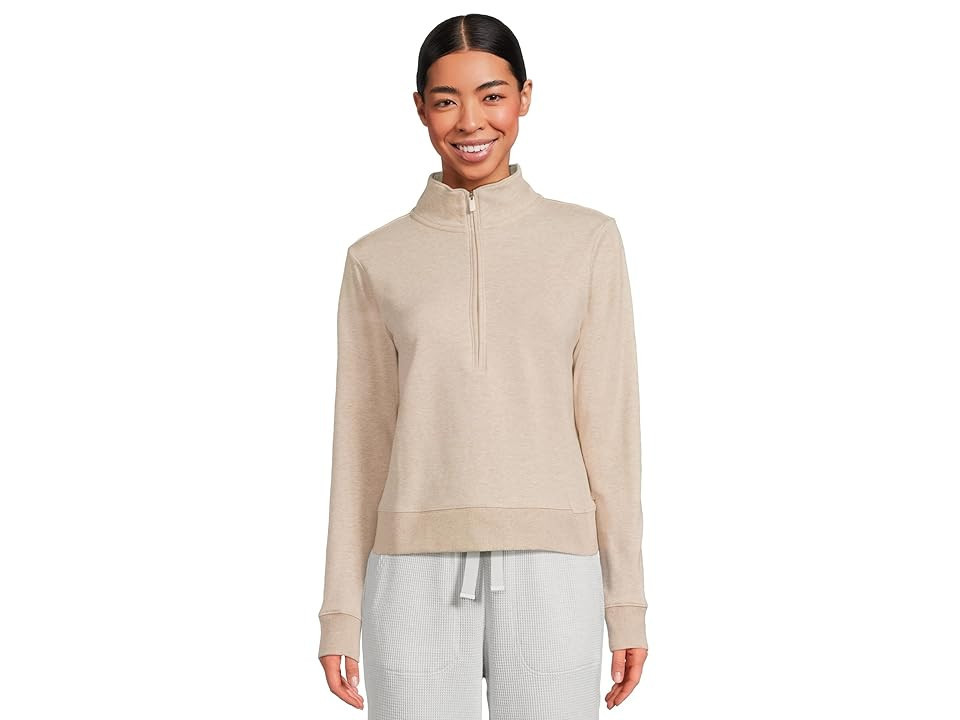 TravisMathew Cloud 1/2 Zip Women's Jacket Heather Natural : SM, Cotton/Polyester/Spandex | Zappos
