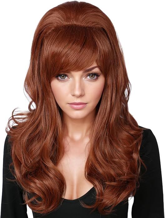 Linfairy Long Wavy Auburn Copper Wig Big Bouffant Beehive Wigs for Women fits 50s 80s Costume (Au... | Amazon (US)