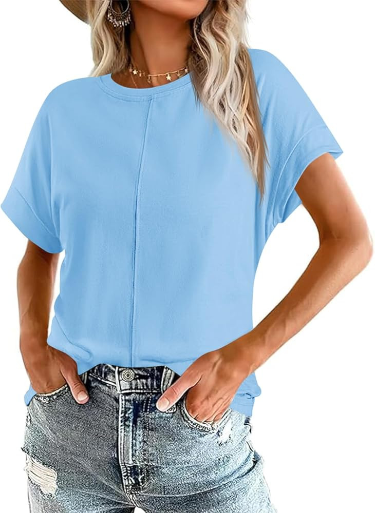Imily Bela Womens Short Sleeve T Shirts Summer Crew Neck Dressy Casual Tops Basic Trendy Tees | Amazon (US)