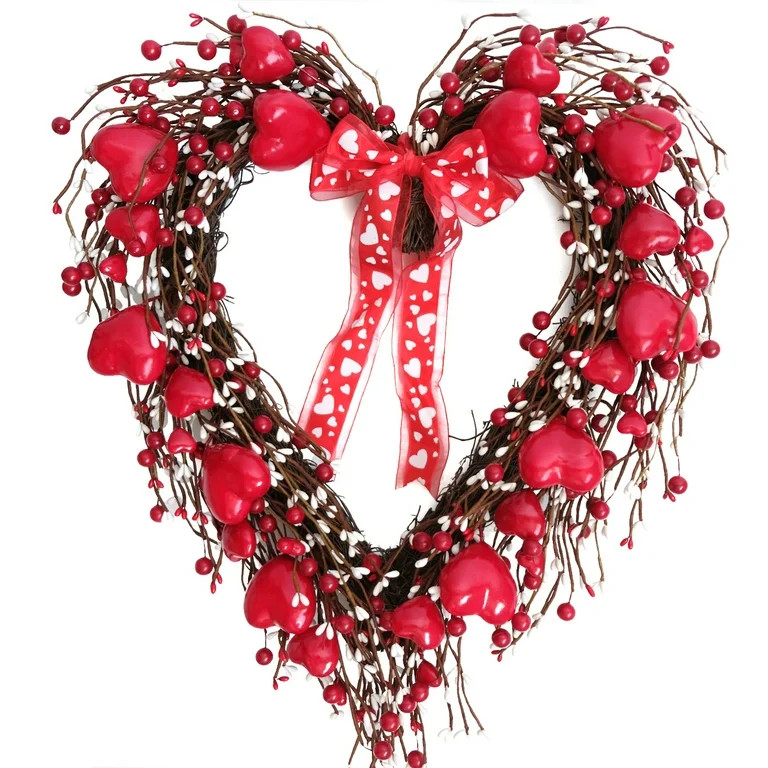 18 Inch Grapevine Red heart Shape Berries Wreath For Front Door, Valentines Day Heart Shape Wreat... | Walmart (US)