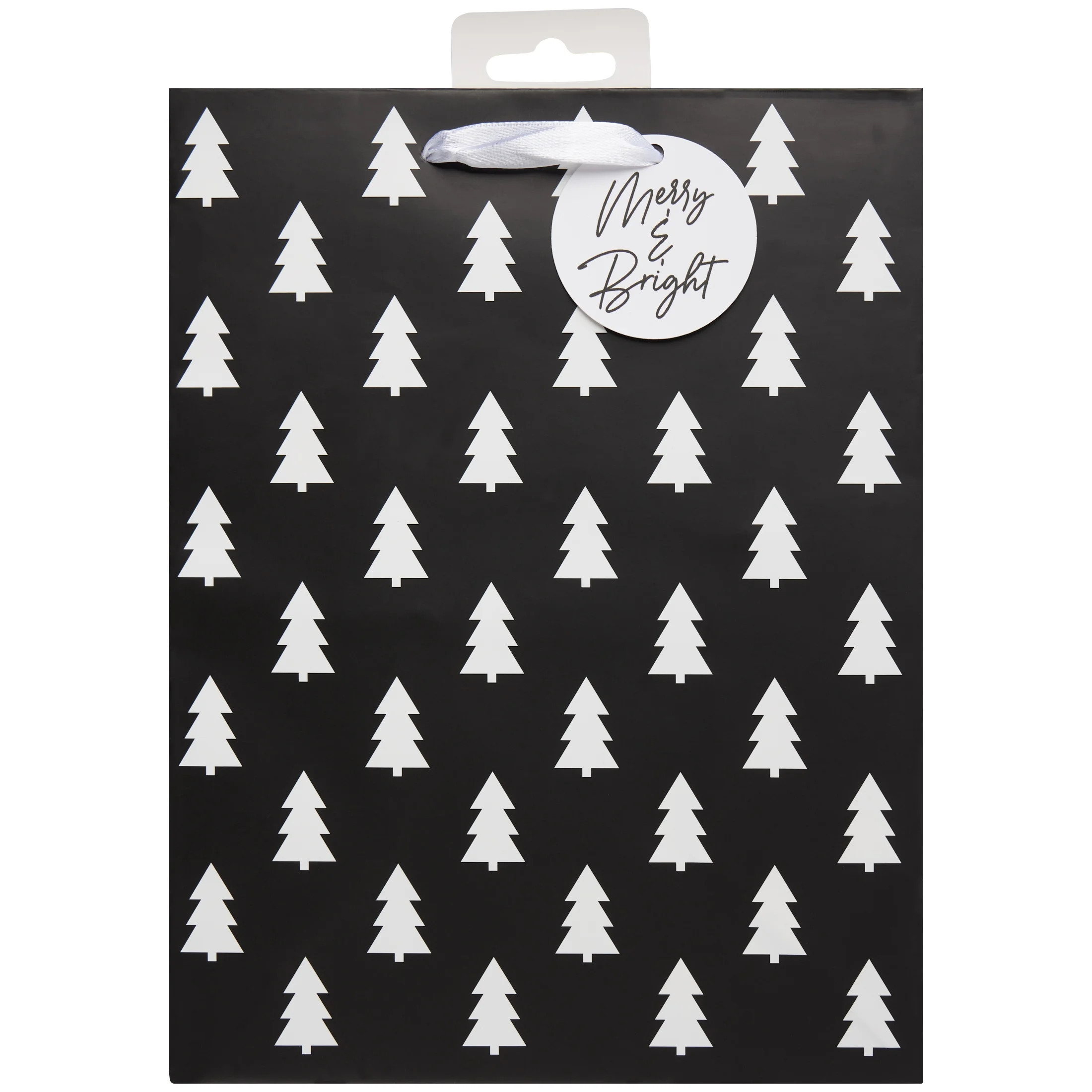 Black & White Petite Trees Christmas Gift Bag, 7.875 in x 4.5 in x 10 in, by Holiday Time | Walmart (US)