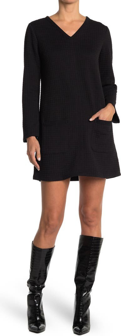 V-Neck Long Sleeve Waffle Knit Shift Dress | Nordstromrack | Nordstrom Rack