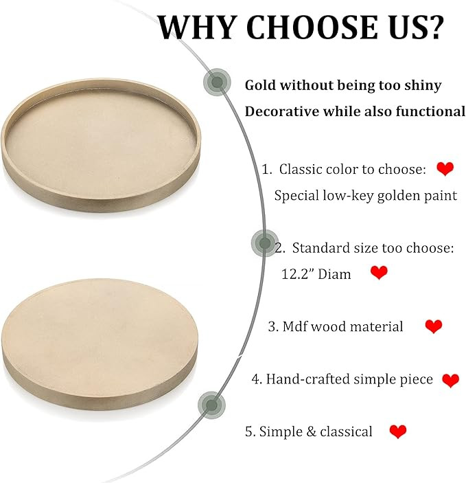 Hanobe Decorative Coffee Table Tray: Gold Wood Tray Round Rustic Wooden Trays Circle Farmhouse Ce... | Amazon (US)